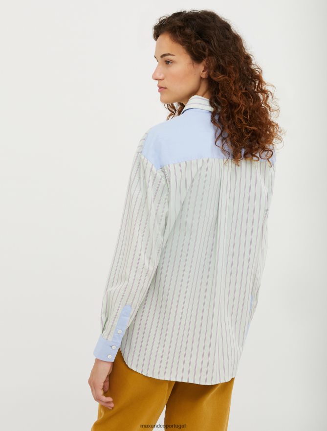 vestuário ponto MAX&Co. mulheres camisa patchwork de popeline de algodão padrão verde B40R64491