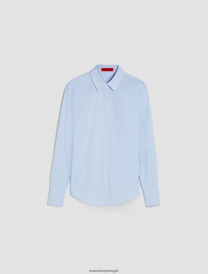 vestuário ponto MAX&Co. mulheres camisa slim fit de popeline de algodão padrão azul céu B40R64516