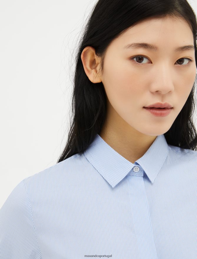 vestuário ponto MAX&Co. mulheres camisa slim fit de popeline de algodão padrão azul céu B40R64516