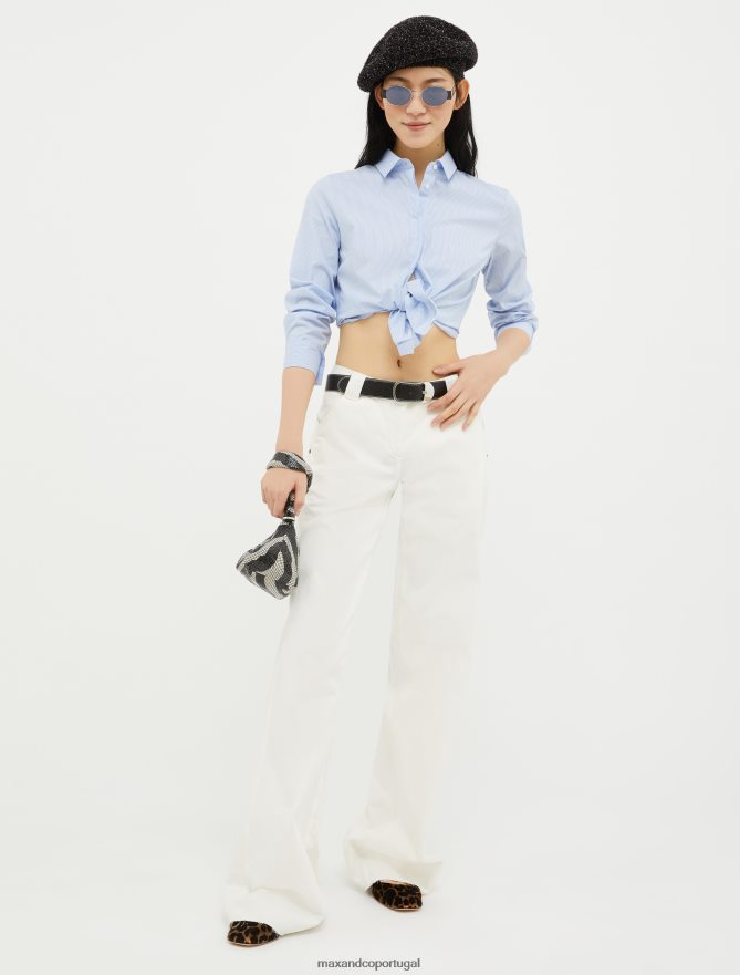 vestuário ponto MAX&Co. mulheres camisa slim fit de popeline de algodão padrão azul céu B40R64516