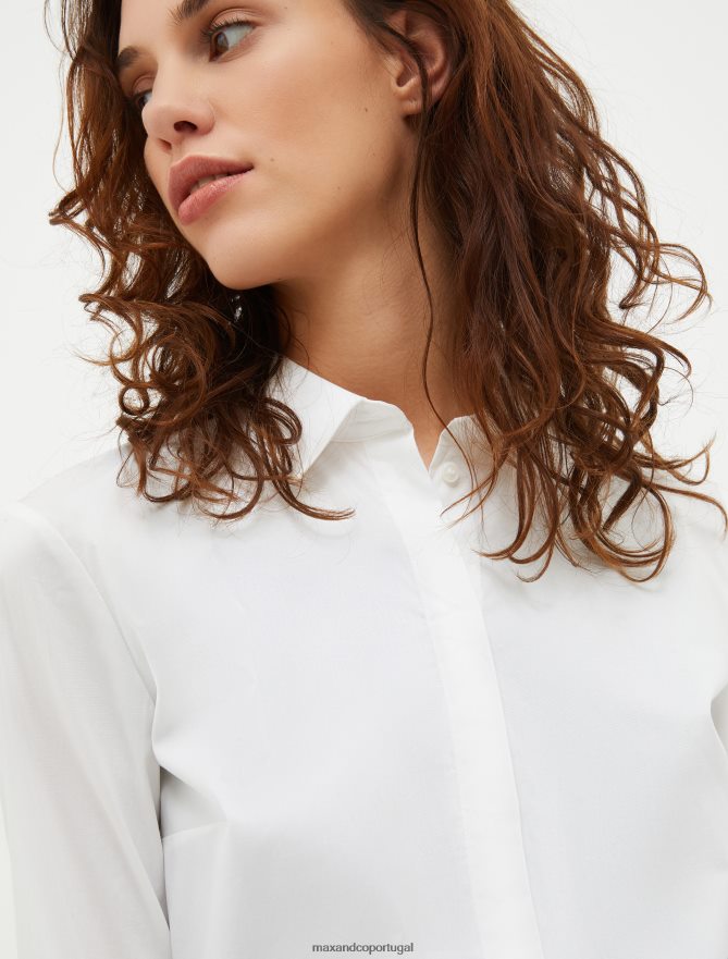 vestuário ponto MAX&Co. mulheres camisa slim fit de popeline de algodão óptica branca B40R64517