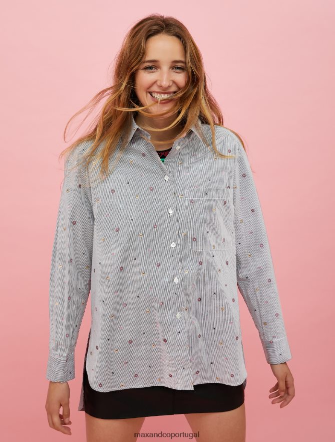 vestuário ponto MAX&Co. mulheres camisa tamagotchi fil cupê padrão preto B40R64529