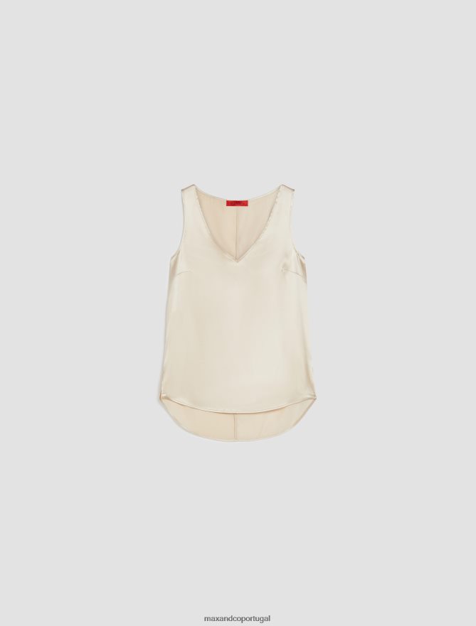 vestuário ponto MAX&Co. mulheres blusa de cetim de seda elástica com decote em V cordão B40R64485