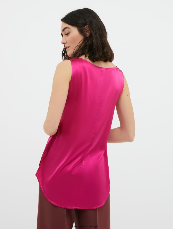 vestuário ponto MAX&Co. mulheres blusa de cetim de seda elástica com decote em V fúcsia B40R64484