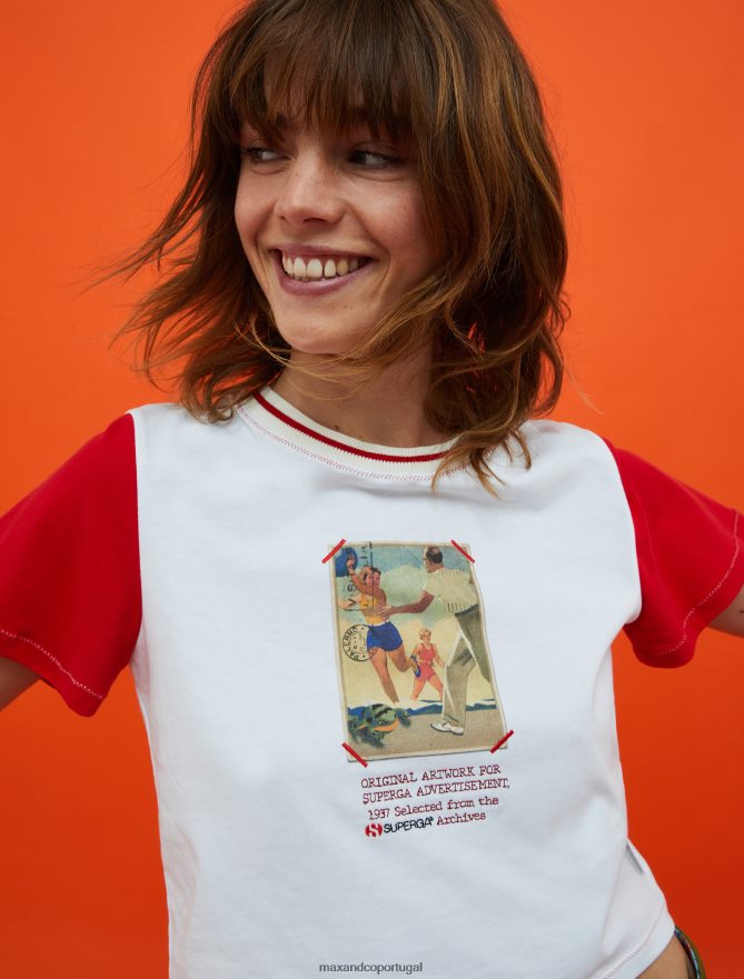 vestuário ponto MAX&Co. mulheres camiseta cropped estampada superga óptica branca B40R64572