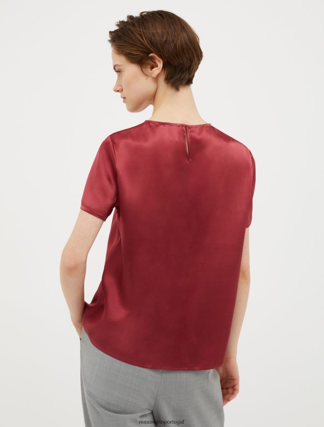 vestuário ponto MAX&Co. mulheres camiseta de cetim de seda Borgonha B40R64639