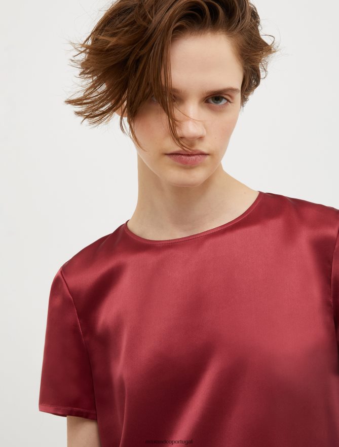 vestuário ponto MAX&Co. mulheres camiseta de cetim de seda Borgonha B40R64639