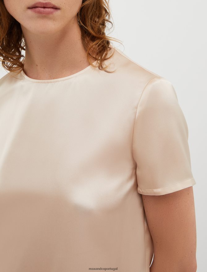 vestuário ponto MAX&Co. mulheres camiseta de cetim de seda rosa B40R64638