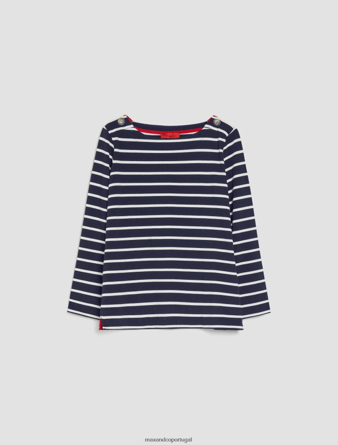 vestuário ponto MAX&Co. mulheres camiseta listrada de algodão bretão azul-marinho B40R64648