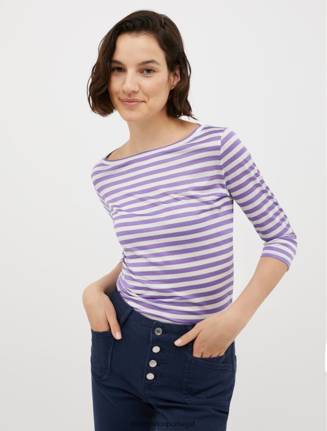 vestuário ponto MAX&Co. mulheres camiseta listrada de seda lilás B40R64567