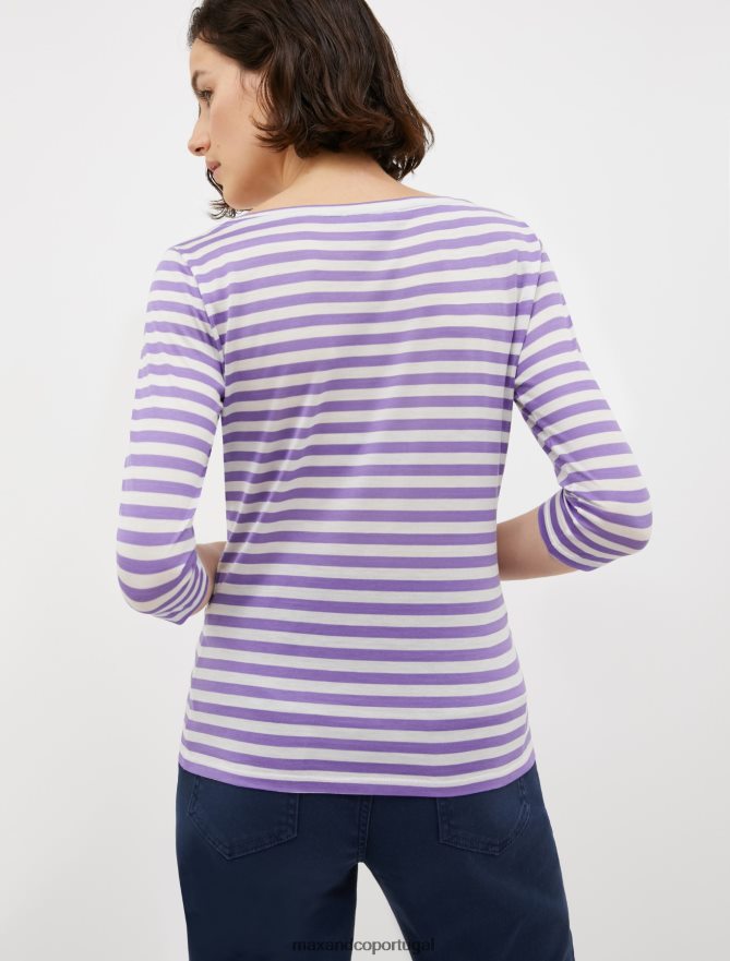 vestuário ponto MAX&Co. mulheres camiseta listrada de seda lilás B40R64567