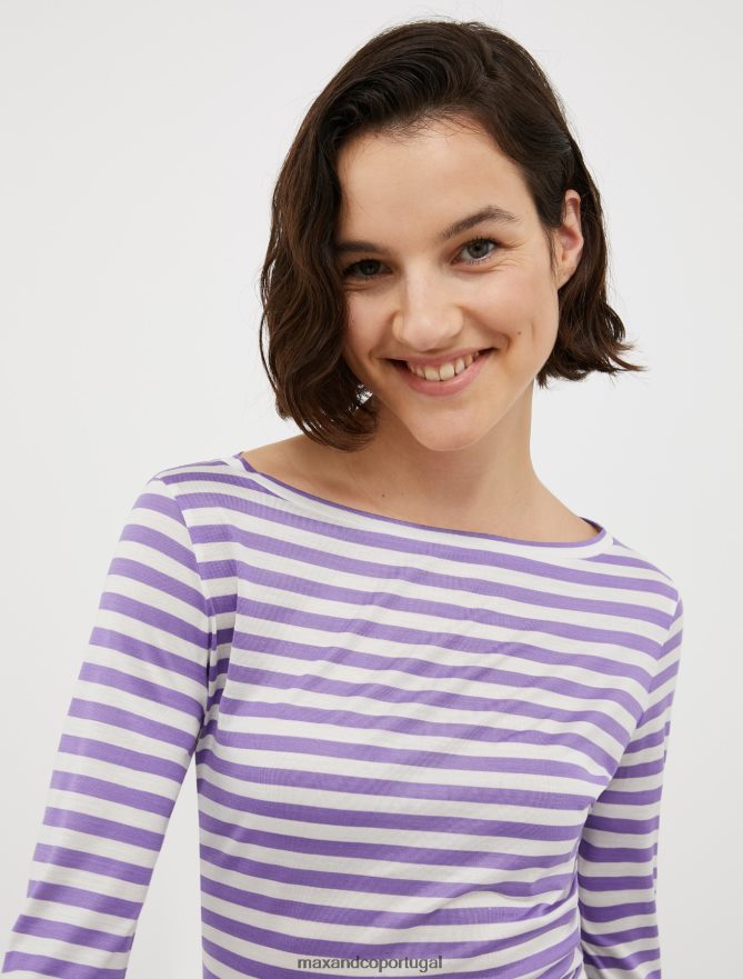 vestuário ponto MAX&Co. mulheres camiseta listrada de seda lilás B40R64567