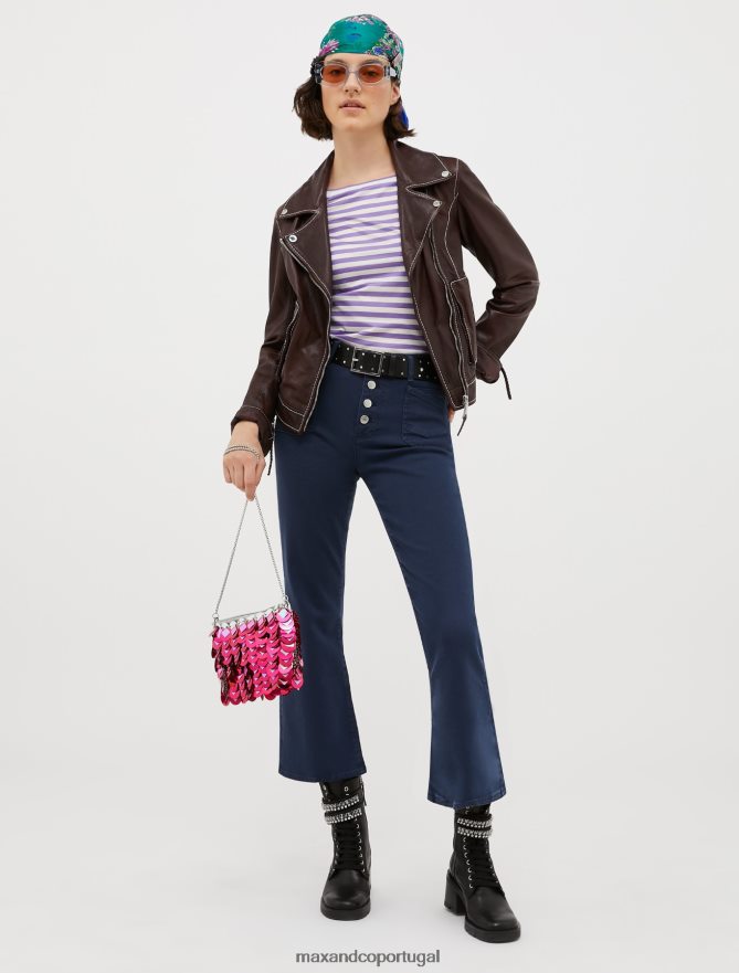 vestuário ponto MAX&Co. mulheres camiseta listrada de seda lilás B40R64567