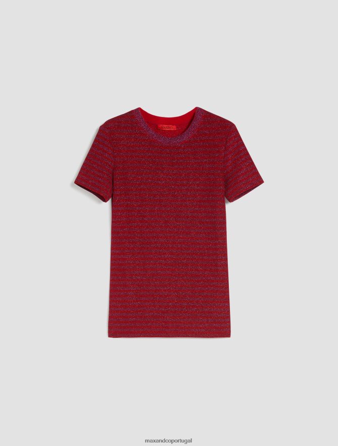 vestuário ponto MAX&Co. mulheres camiseta listrada em lurex padrão vermelho B40R64566