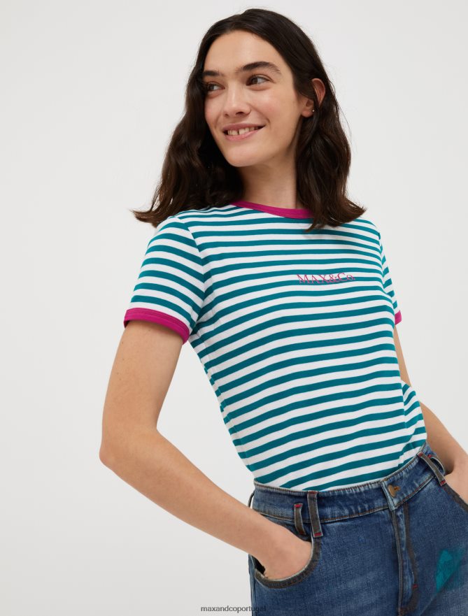 vestuário ponto MAX&Co. mulheres camiseta slim fit com logo verde B40R64649