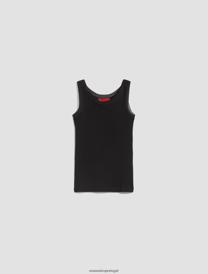 vestuário ponto MAX&Co. mulheres regata em jersey de algodão com nervuras preto B40R64436