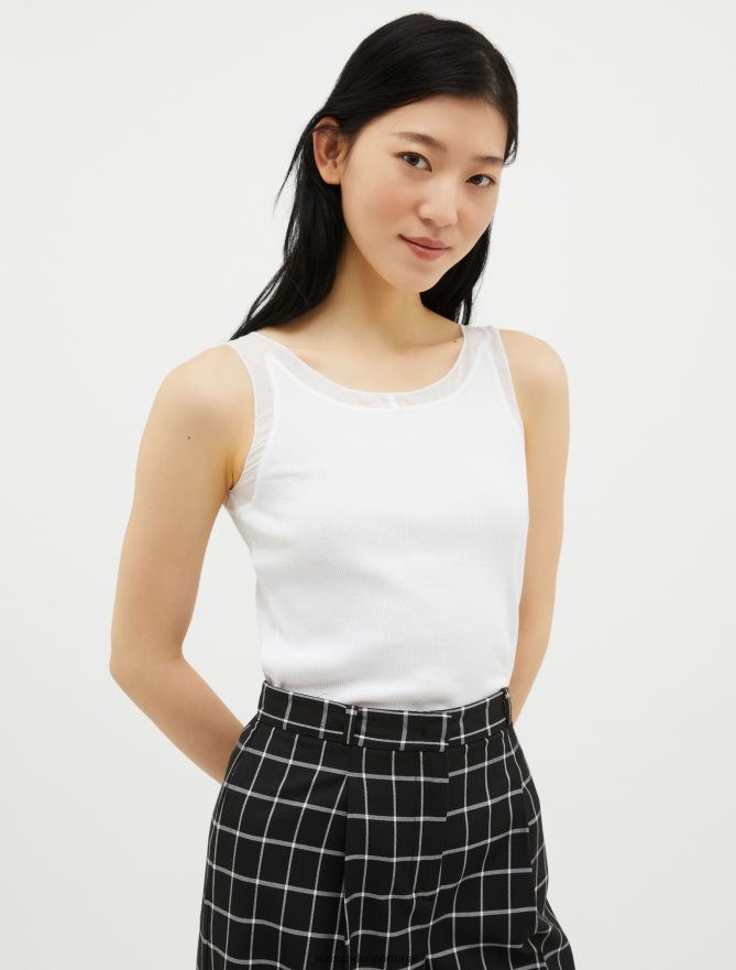 vestuário ponto MAX&Co. mulheres regata em jersey de algodão com nervuras óptica branca B40R64435