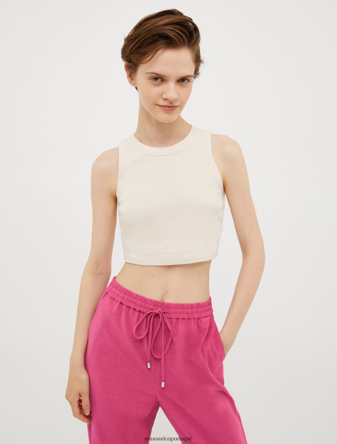 vestuário ponto MAX&Co. mulheres top cropped de algodão canelado bege B40R64509