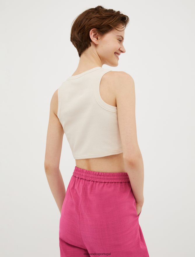 vestuário ponto MAX&Co. mulheres top cropped de algodão canelado bege B40R64509