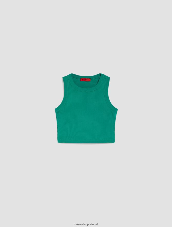 vestuário ponto MAX&Co. mulheres top cropped de algodão canelado verde esmeralda B40R64508
