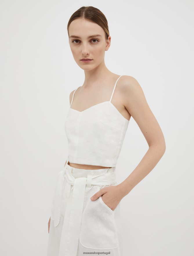 vestuário ponto MAX&Co. mulheres top de lona de linho marfim B40R64450