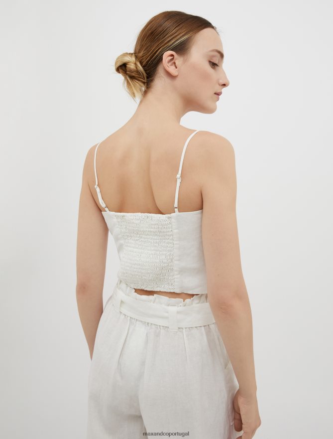 vestuário ponto MAX&Co. mulheres top de lona de linho marfim B40R64450