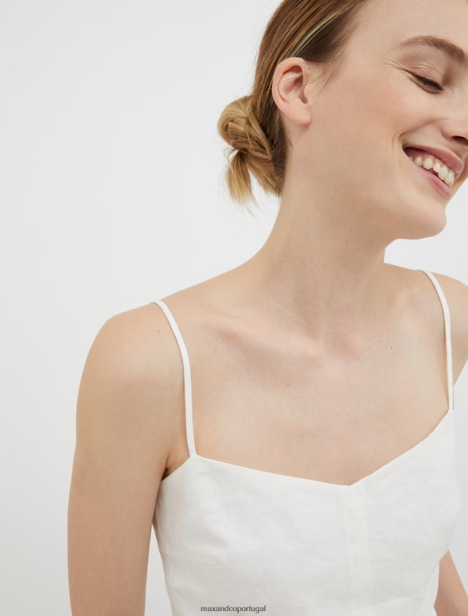 vestuário ponto MAX&Co. mulheres top de lona de linho marfim B40R64450