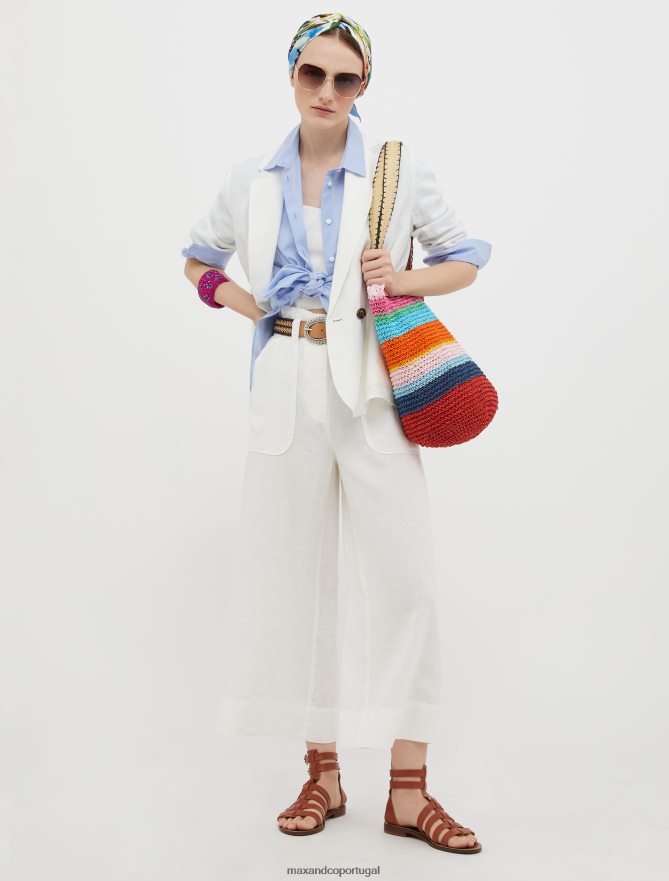 vestuário ponto MAX&Co. mulheres top de lona de linho marfim B40R64450