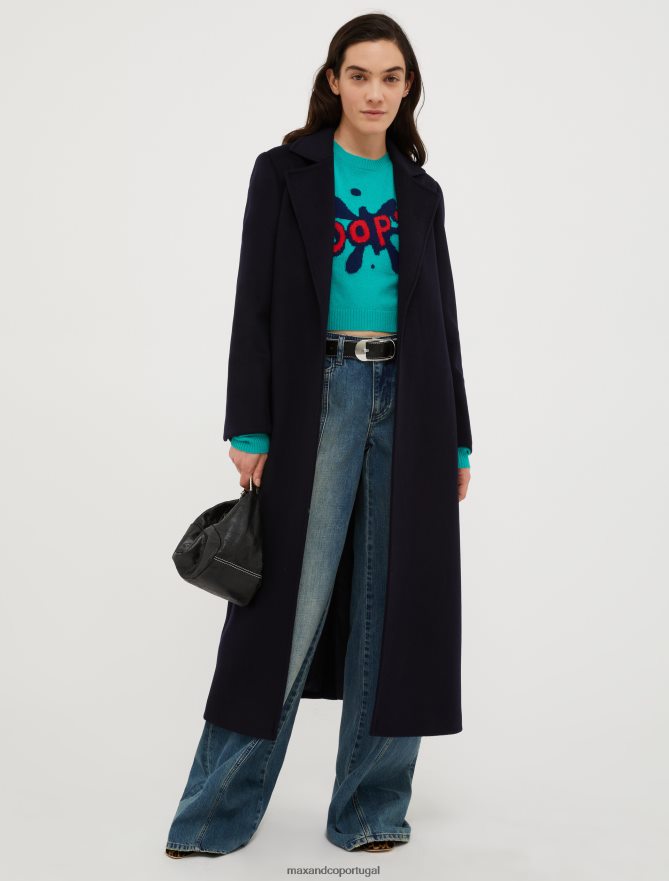 vestuário ponto MAX&Co. mulheres casaco de lã com cinto azul da meia noite B40R64839