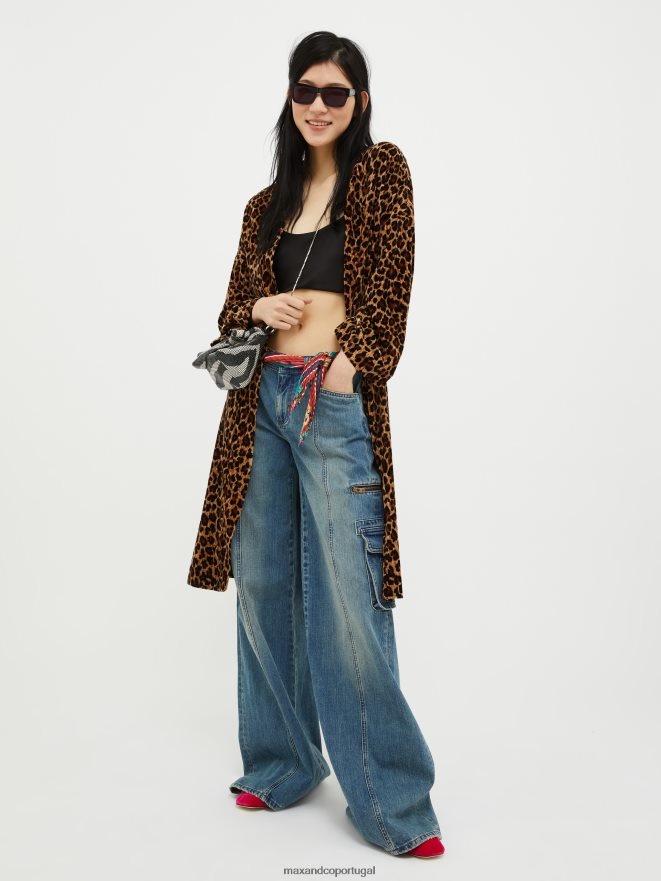 vestuário ponto MAX&Co. mulheres casaco de veludo com efeito enrugado padrão de camelo B40R64867