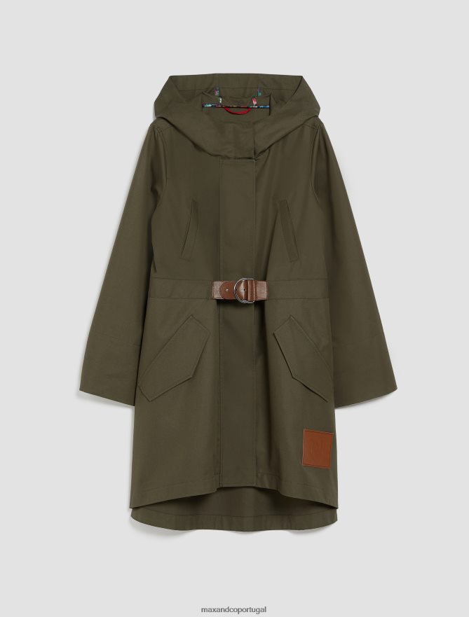 vestuário ponto MAX&Co. mulheres parka com capuz em gabardine de algodão verde cáqui B40R64812