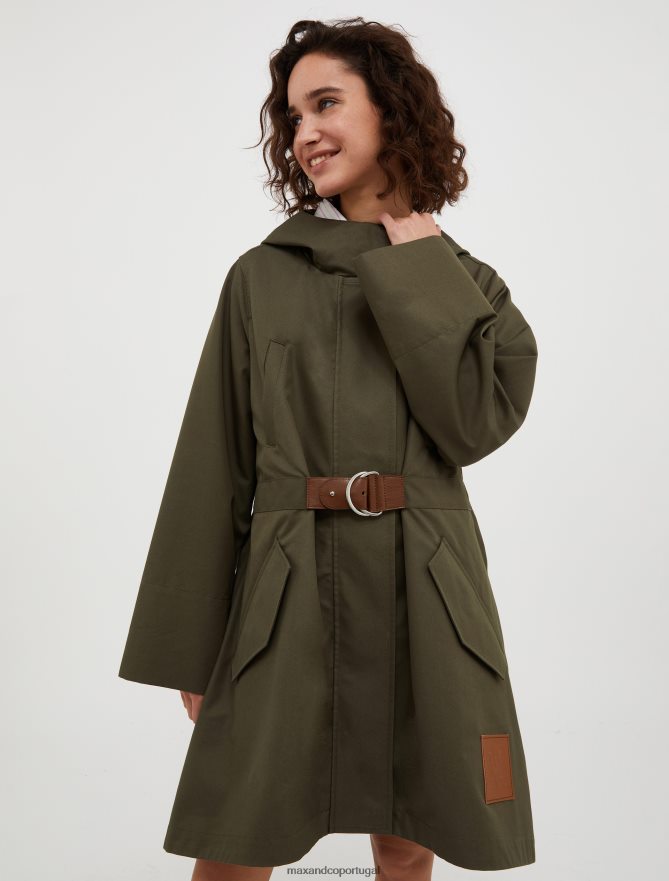 vestuário ponto MAX&Co. mulheres parka com capuz em gabardine de algodão verde cáqui B40R64812