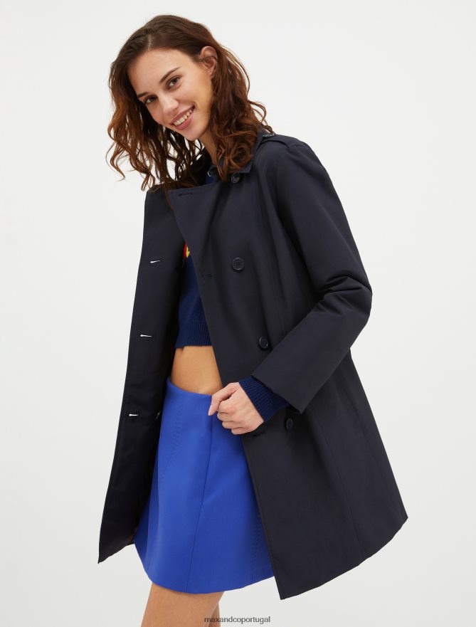 vestuário ponto MAX&Co. mulheres trench coat de algodão técnico azul da meia noite B40R64819