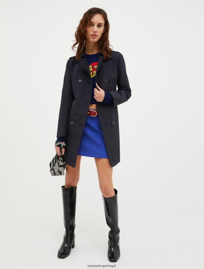 vestuário ponto MAX&Co. mulheres trench coat de algodão técnico azul da meia noite B40R64819