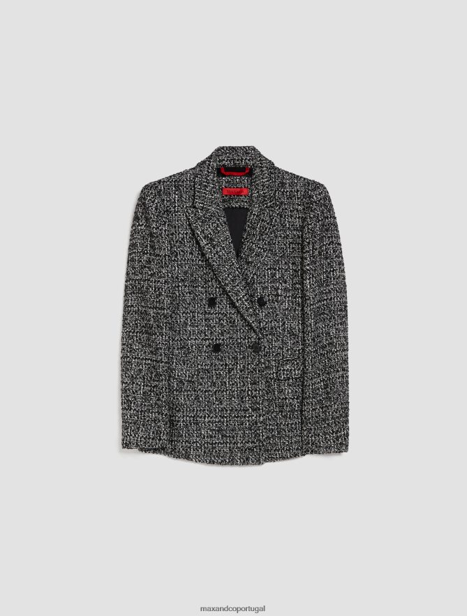 vestuário ponto MAX&Co. mulheres blazer boucle trespassado padrão preto B40R64248