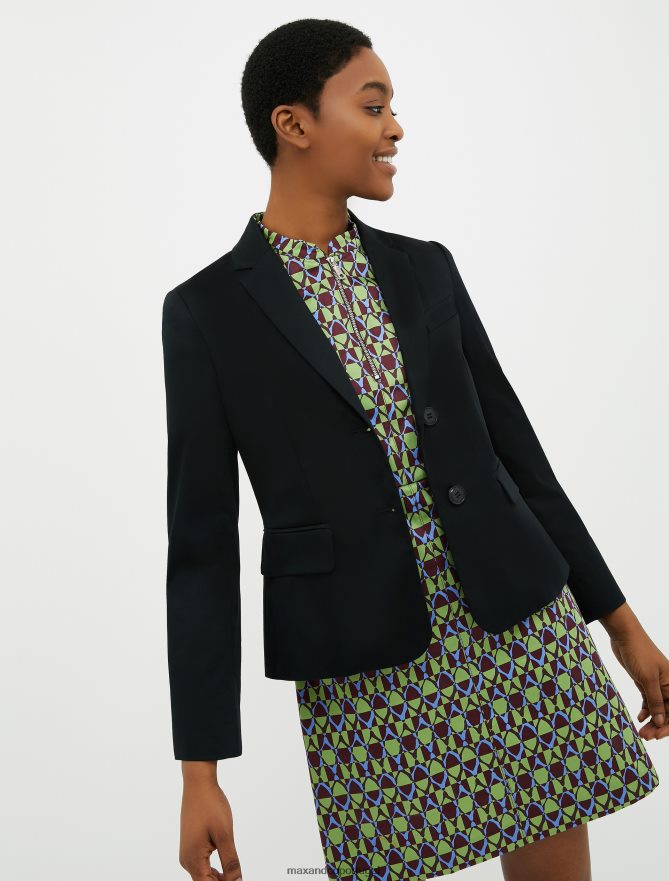 vestuário ponto MAX&Co. mulheres blazer de cetim de algodão preto B40R64225