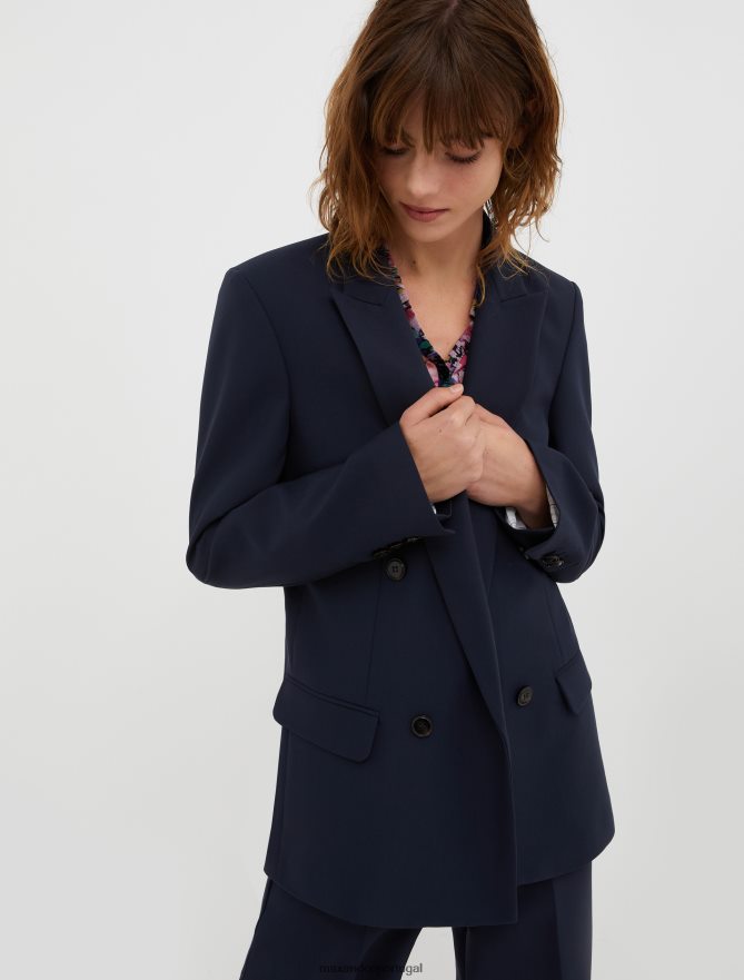 vestuário ponto MAX&Co. mulheres blazer de lona trespassado azul da meia noite B40R64177