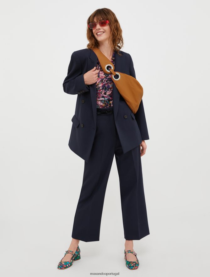 vestuário ponto MAX&Co. mulheres blazer de lona trespassado azul da meia noite B40R64177