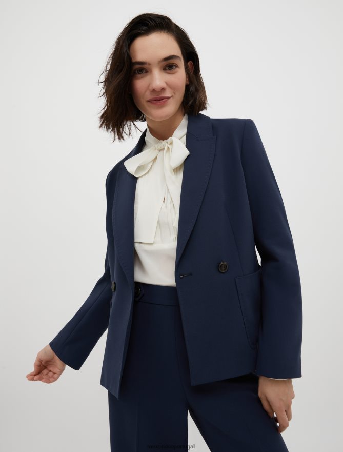 vestuário ponto MAX&Co. mulheres blazer de lona trespassado azul da meia noite B40R64191