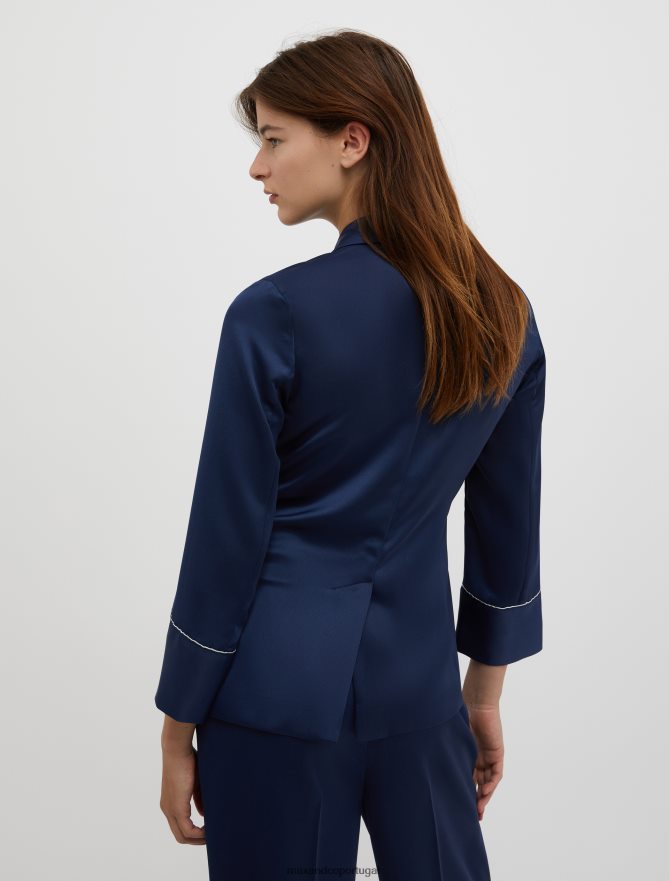 vestuário ponto MAX&Co. mulheres blazer envers de cetim estilo robe azul-marinho B40R64261