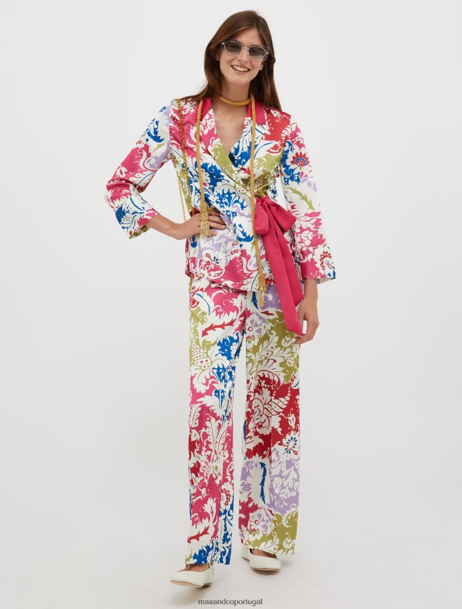 vestuário ponto MAX&Co. mulheres blazer envers de cetim estilo robe padrão fúcsia B40R64260