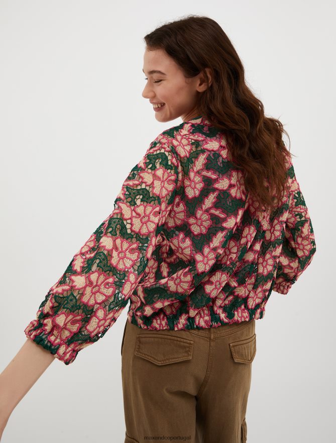 vestuário ponto MAX&Co. mulheres jaqueta bomber em macramê e tule padrão rosa rosa B40R64899