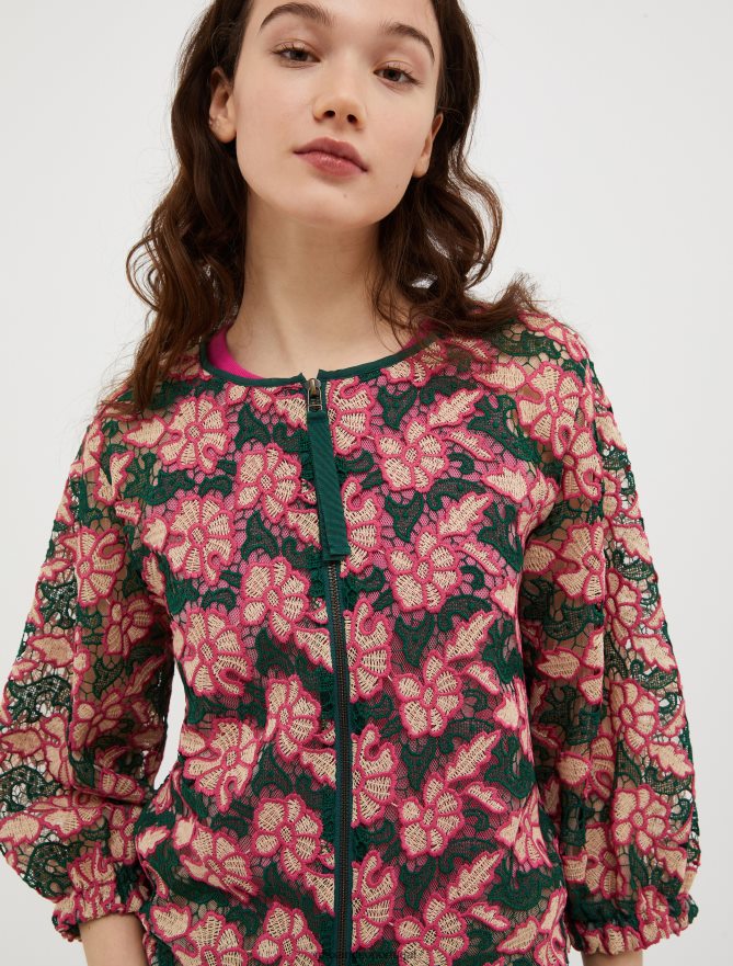 vestuário ponto MAX&Co. mulheres jaqueta bomber em macramê e tule padrão rosa rosa B40R64899