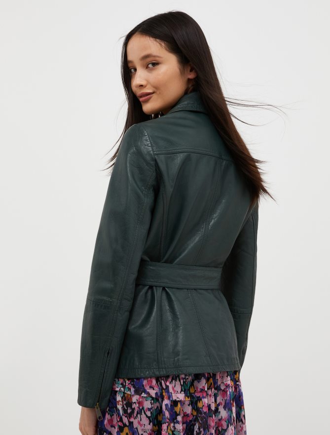 vestuário ponto MAX&Co. mulheres jaqueta de couro justa verde B40R64884