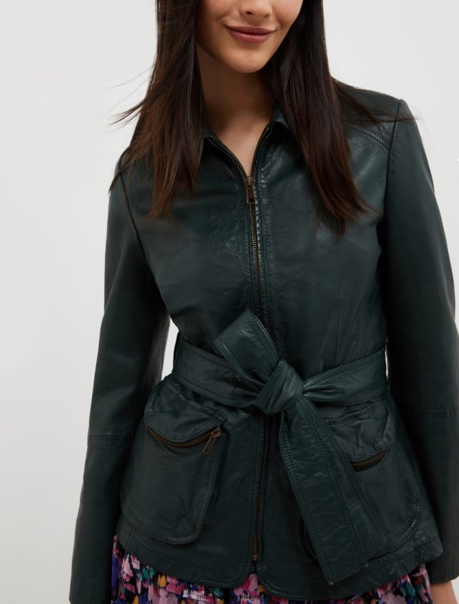 vestuário ponto MAX&Co. mulheres jaqueta de couro justa verde B40R64884