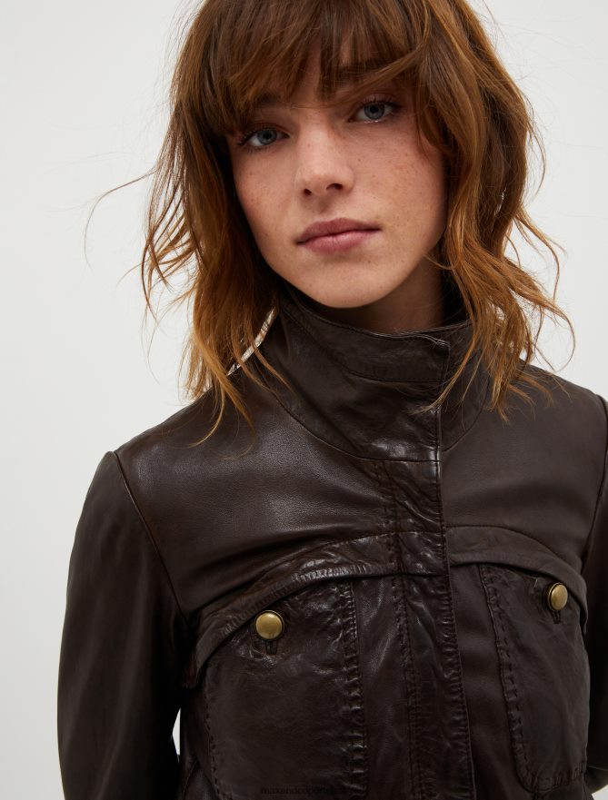 vestuário ponto MAX&Co. mulheres jaqueta de couro lavada marrom escuro B40R64883