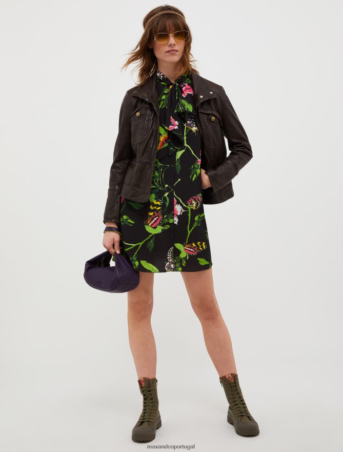 vestuário ponto MAX&Co. mulheres jaqueta de couro lavada marrom escuro B40R64883