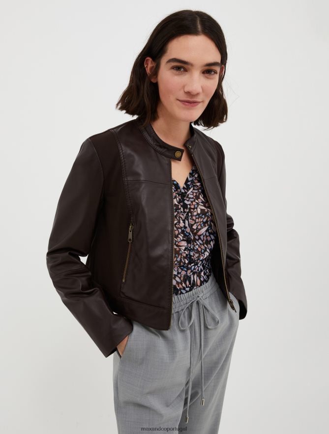 vestuário ponto MAX&Co. mulheres jersey cropped e jaqueta de couro marrom escuro B40R64887