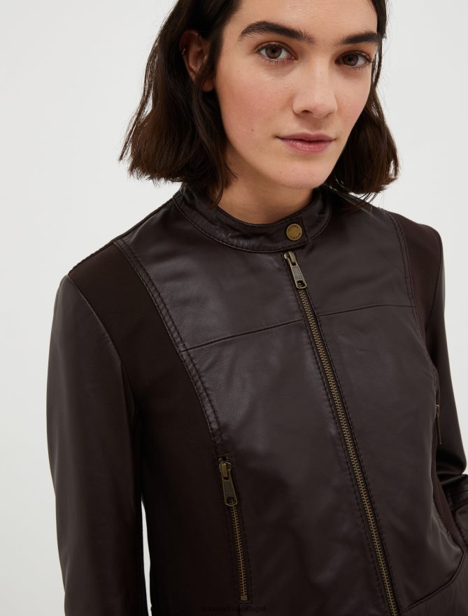 vestuário ponto MAX&Co. mulheres jersey cropped e jaqueta de couro marrom escuro B40R64887