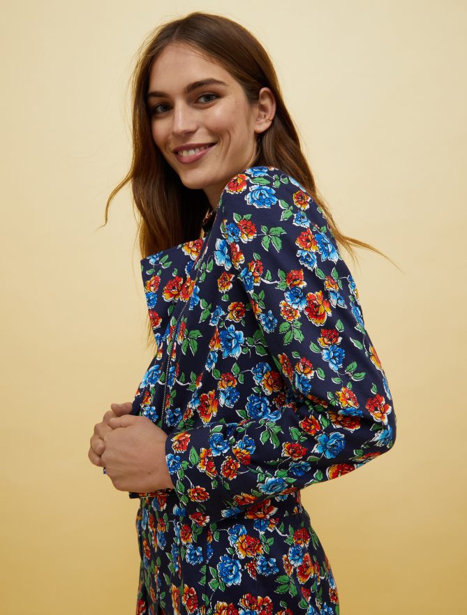 vestuário ponto MAX&Co. mulheres pessoas, lugares, jaqueta de motociclista colorida padrão azul marinho B40R64891